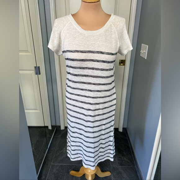 Comptoir Des Cotonniers Striped Linen Short Sleeve Dress - Picture 1 of 8